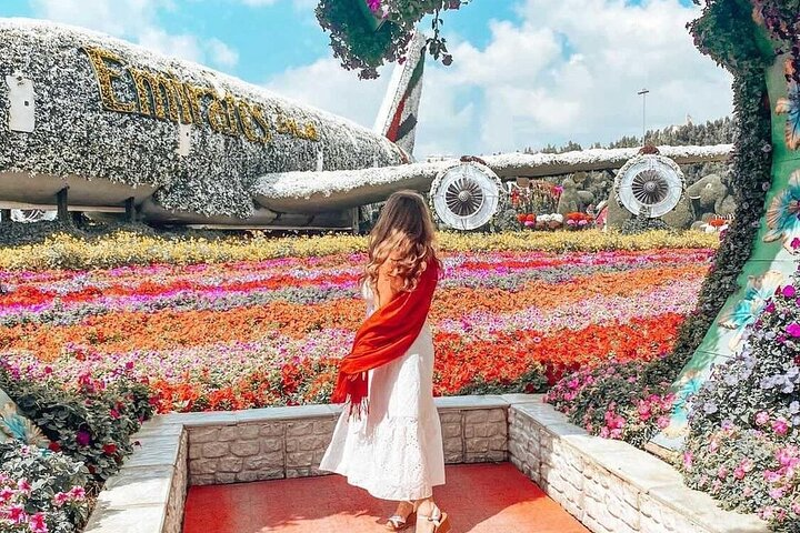 Immerse yourself in a sea of color with over 150 million flowers and breathtaking designs like the Emirates A380 floral installation perfect for photography and exploration.